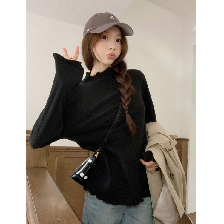 小吉家大码女装半高领德绒打底衫女秋冬宽松内搭长袖木耳边上衣潮,淘宝优惠券,粉丝福利购,淘宝优惠卷