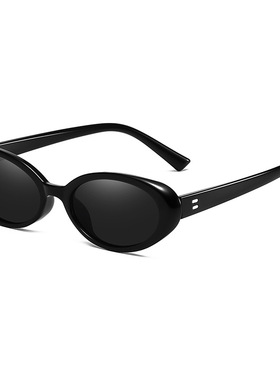 复古欧美小框白色椭圆墨镜女高级感白边小框窄太阳眼镜旅游拍照男