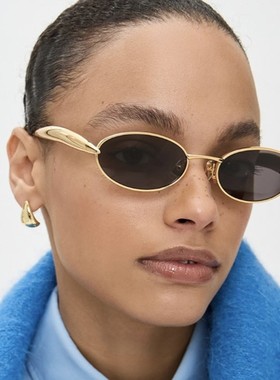 椭圆小框太阳镜2025新款太阳眼镜欧美个性气质金属墨镜高级感走秀