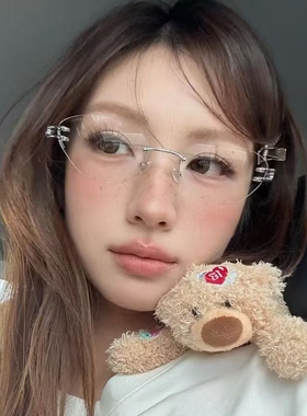 时尚欧美无框椭圆紫灰色金属太阳镜男女高级感水银色Y2K辣妹墨镜