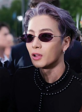 王嘉尔同款无框墨镜男港式复古椭圆小框太阳眼镜高级感凹造型眼镜