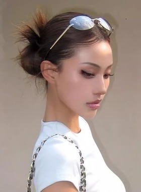 无框浅水银猫眼墨镜女2025新款小框菱形脸太阳眼镜y2k千禧亚文化