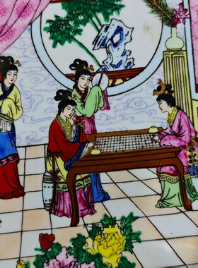 英国回流中国出口创汇期外销精品广彩瓷全手绘红楼梦故事大装饰盘