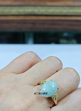 英国Vintage珠宝谢菲尔德产9K黄金镶嵌天然翡翠橄榄石设计款戒指