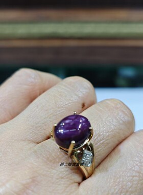 英国Vintage珠宝伯明翰9K黄金镶嵌天然星光红宝石钻石设计款戒指