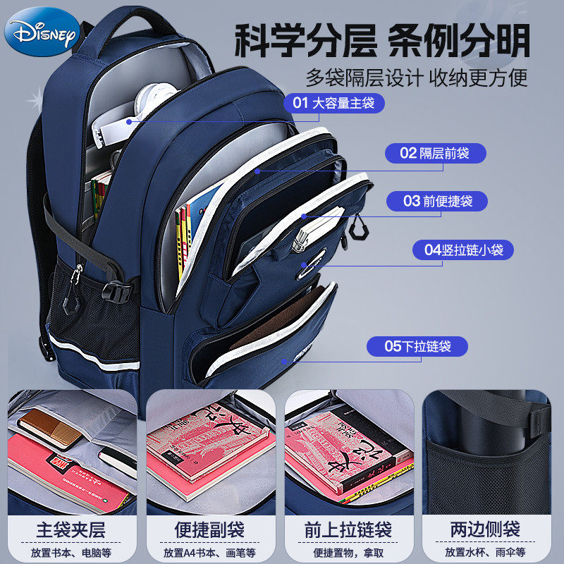 迪士尼小学生一到三到六年级书包儿童双肩包男孩护脊背包简约分层,淘宝优惠券,粉丝福利购,淘宝优惠卷