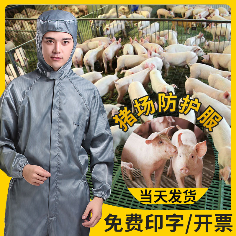 加大养猪场防护服养殖场防臭专用工作服喂猪衣服防尘水洗连体带帽-图1