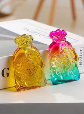 创意琉璃福袋摆件 水晶小钱袋子家居装饰小摆件黄水晶