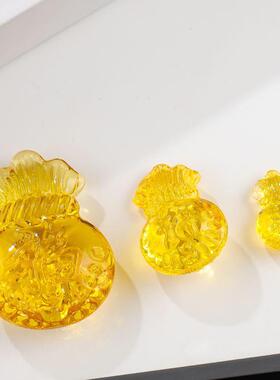 黄水晶小福袋钱袋摆件招财进宝开业乔迁礼品客厅装饰品琉璃小福袋