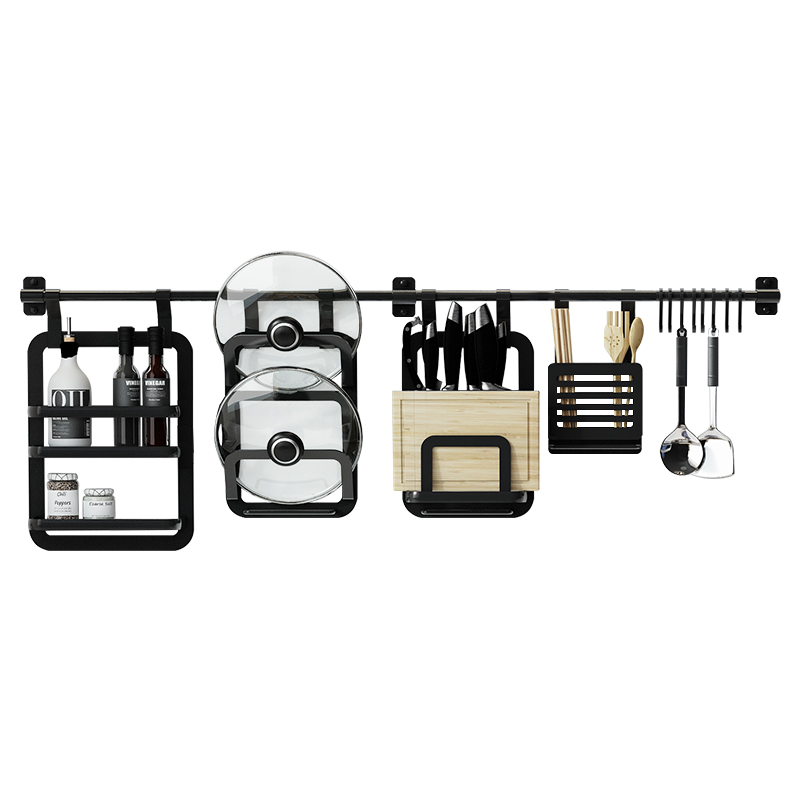 太空铝厨房置物架调料架锅盖架墙面上收纳架免打孔刀架壁挂式挂件 - 图3