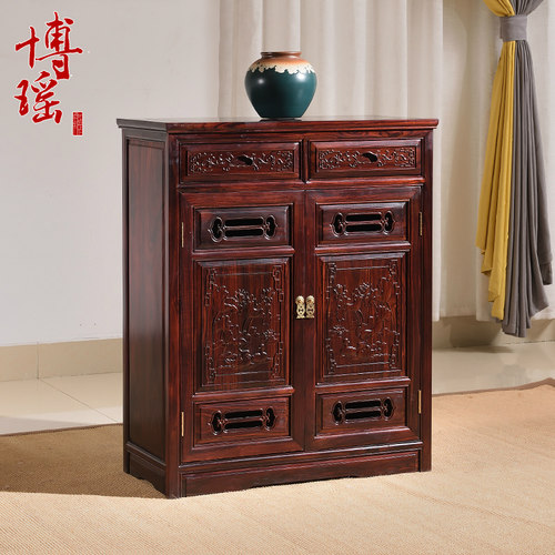 博瑶红木家具阔叶黄檀四门鞋柜中式实木门厅柜玄关储物柜子鞋架 - 图0