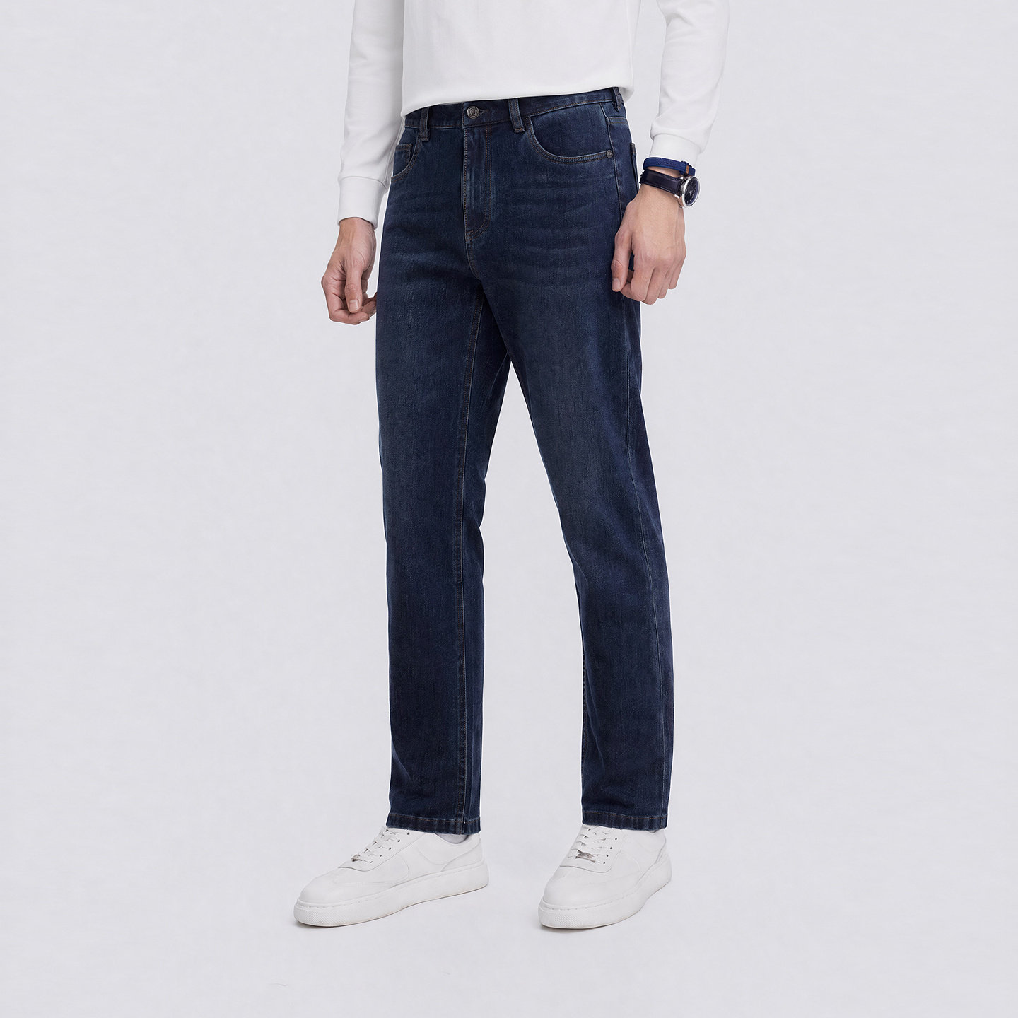 Goldlion 2026 autumn and winter new men's jeans whiskers washed straight light business trousers