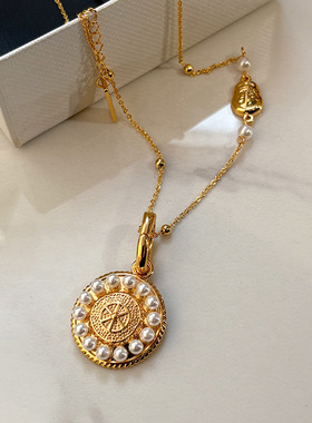 好饰天然淡水珍珠圆环吊坠项链女高级感轻奢小众中古饰品锁骨颈链