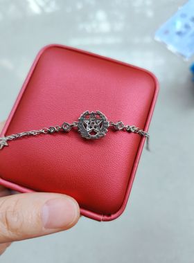 925通体纯银镶钻领花锆石手链新颖五星灵动军恋手串不掉色不过敏