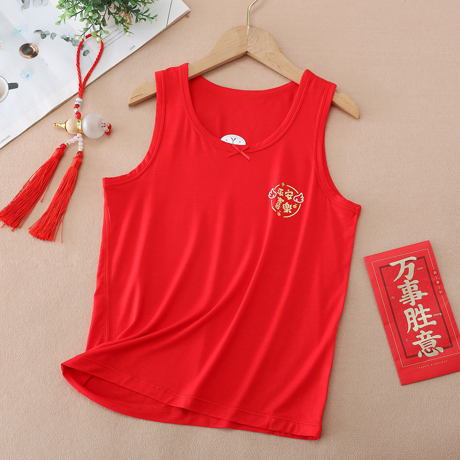 儿童莫代尔红色背心男童跨栏女童吊带薄款本命年大红无袖T恤马年A,淘宝优惠券,粉丝福利购,淘宝优惠卷