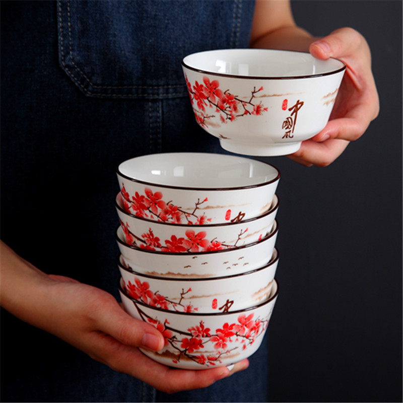 釉下彩陶瓷碗4.5英寸-5英寸家用米饭碗面碗餐具套装创意安全健康