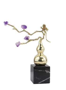 新中式风金属葫芦样板房水晶摆件