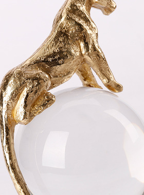 样板房别墅会所金属豹子水晶摆件