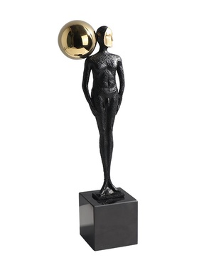 蒙面金属人物雕塑现代轻奢大理石底座样板房间软装饰品室内摆件