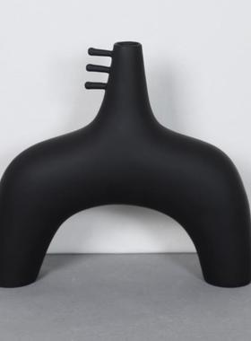 艺术品小花器简约抽象黑白花瓶树脂摆件样板间客厅茶家居装饰摆件