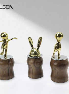 创意兔子眼镜架兔耳朵木质棉签罐现代风格家居软装饰品样板间摆件