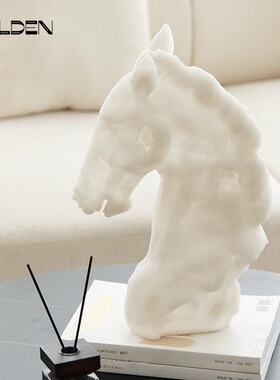 现代极简仿洞石咖色抽象骏马焕运摆件样板房家居软装客厅桌面摆件