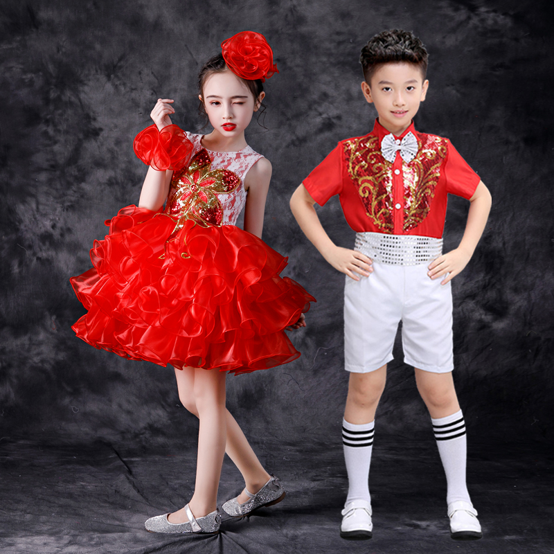 新款儿童舞蹈演出服大合唱团男女童礼服六一小学生朗诵表演服套装
