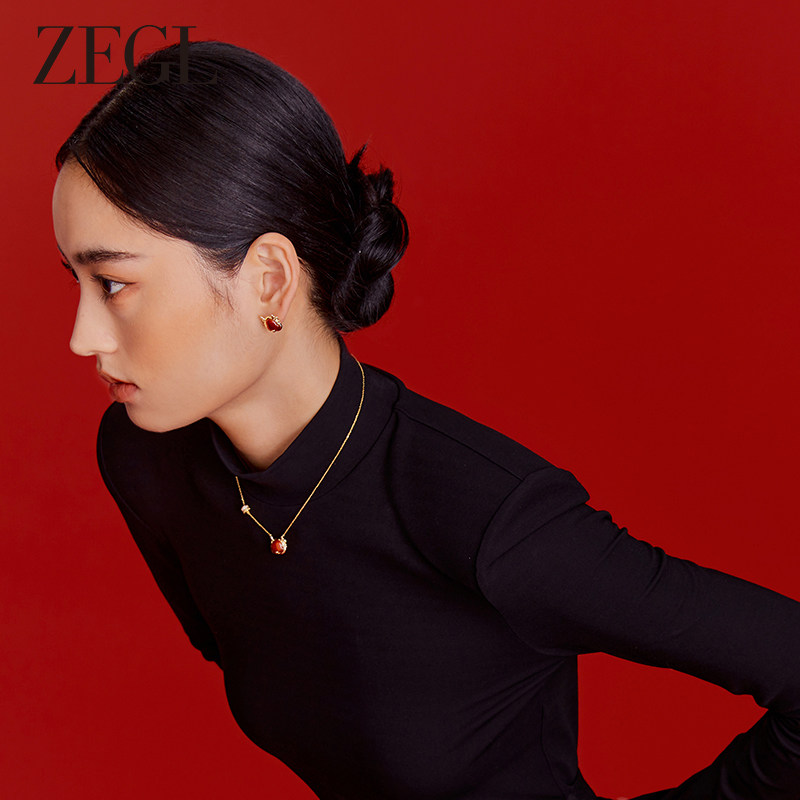 ZEGL真柳设计师本命年红玛瑙耳环女轻奢高级小众耳钉新年喜庆耳饰,淘宝优惠券,粉丝福利购,淘宝优惠卷