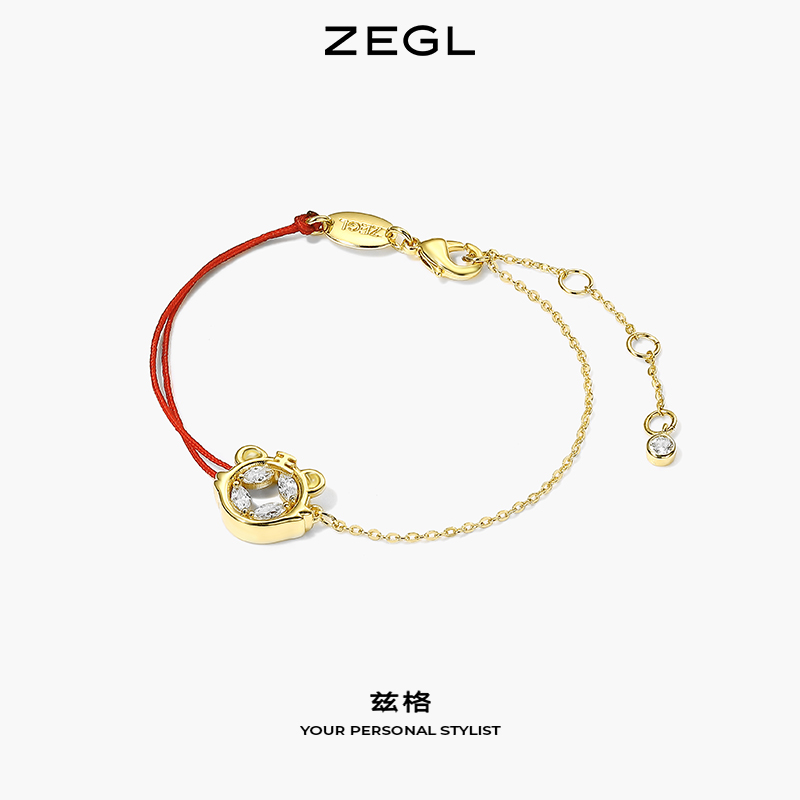 ZEGL设计师925银虎年本命年礼物金虎招财手链女款小众红绳手饰品 - 图2