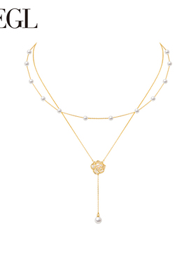 毛衣链送礼物山茶花珍珠项链双层