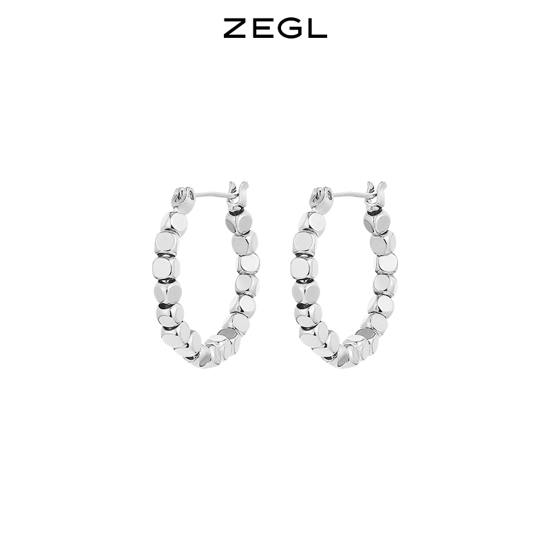 ZEGL金色小方糖耳环女小方块冷淡风耳钉耳扣春夏耳圈圈圈耳饰品 - 图1