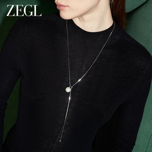 zegl真柳明星同款珍珠项链长款锁骨链女设计师简约毛衣链配饰吊坠 - 图3