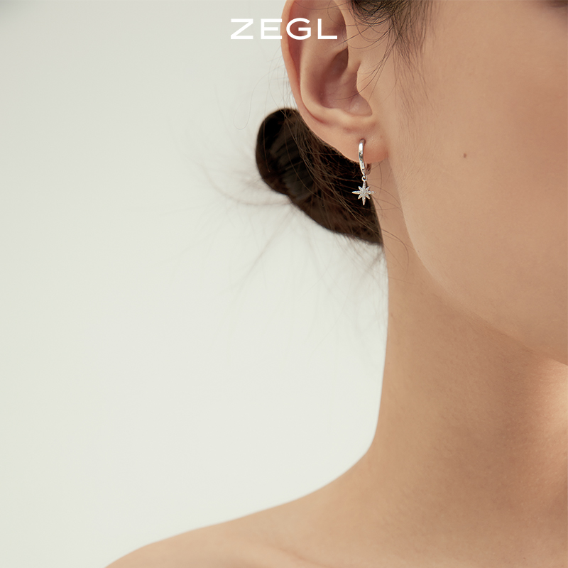 ZEGL六芒星925纯银耳环女小众设计感高级蝴蝶耳钉耳扣冷淡风耳饰 - 图0
