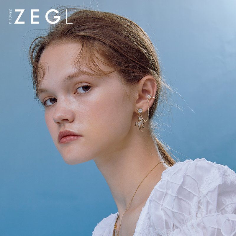 银设计师独角兽耳钉女小众耳骨夹耳环一体式不对称耳饰 ZENGLIU925 银设计师独角兽耳钉女小众耳骨夹耳环一体式不对称耳饰 ZENGLIU925