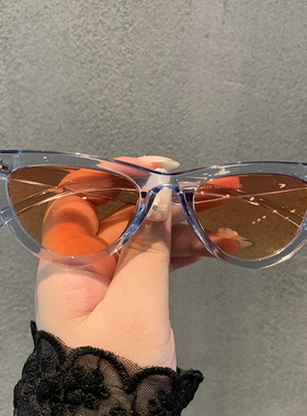 欧美个性小框太阳镜街拍蹦迪猫眼白色墨镜女嘻哈三角形眼镜男潮