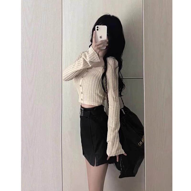 甜美日系方领蕾丝条纹开衫长袖t恤女秋季辣妹纯欲风修身短款上衣,淘宝优惠券,粉丝福利购,淘宝优惠卷