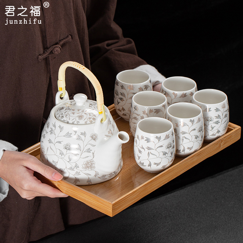 茶具茶盘套装青花瓷大号功夫陶瓷家用整套现代简约茶壶茶杯竹托盘