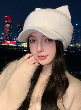 时尚休闲可爱针织猫耳帽鸭舌帽