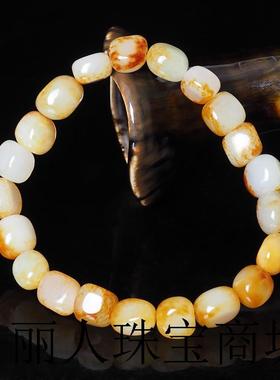 新疆和田玉籽料原石手链左右黄沁单颗散珠小颗粒手串男女款就算了