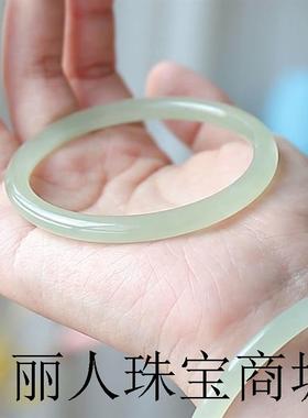 新疆和田玉青玉手镯少女款细圆条高端玉石镯子叮当晴水玉镯子精品