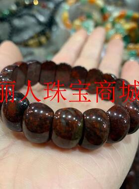 新疆红伊丁鸡血红玉石手排养生保健能量石男女同款玉饰品手串手环
