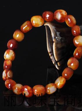 新疆和田玉色籽料原石手链单圈红皮白肉红沁手串男女款送朋友礼物