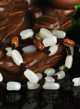 精选编织和田玉色青白玉石路路通项链原石籽料项链手链男女款送礼