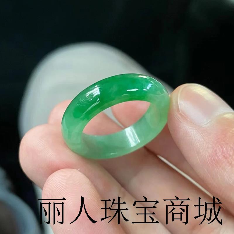 高端缅甸翡翠色冰种满绿戒指帝王绿戒指指环男女情侣款素圈戒指