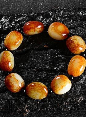 新疆和田玉籽料手链原石原皮手串男女同款红皮羊脂籽玉石随形珠串