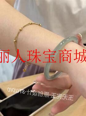 玛瑙手镯油青色玉髓镯子小叮当6m细圆条高冰种茶青冰透水晶送礼物