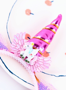 幼儿园疯狂发型日独角兽发箍发卡宝宝独角兽假发头箍