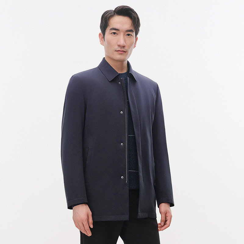 【可拆卸羽绒内胆】卡尔丹顿男士可水洗鹅绒服薄款风衣中长款外套 - 图0