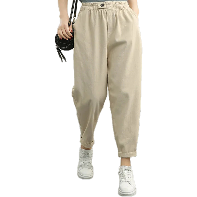 复古文艺纯棉休闲裤女2023年秋季宽松时尚百搭显瘦哈伦裤女长裤子,淘宝优惠券,粉丝福利购,淘宝优惠卷