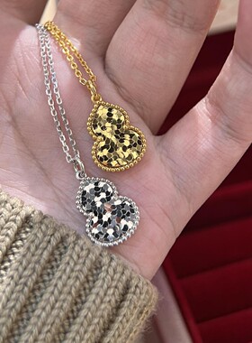 镀金黄金葫芦配饰古法首饰金色双面锁骨链女项链碎冰冰叠戴